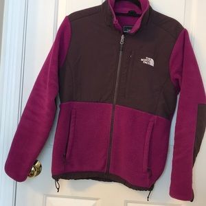 Purple The North Face fleece jacket.